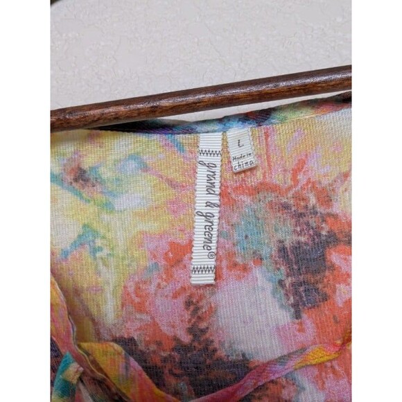 Abstract Floral Lace Up Blouse Womens Size Large Boho Festival Artistic Flowy - Picture 6 of 10